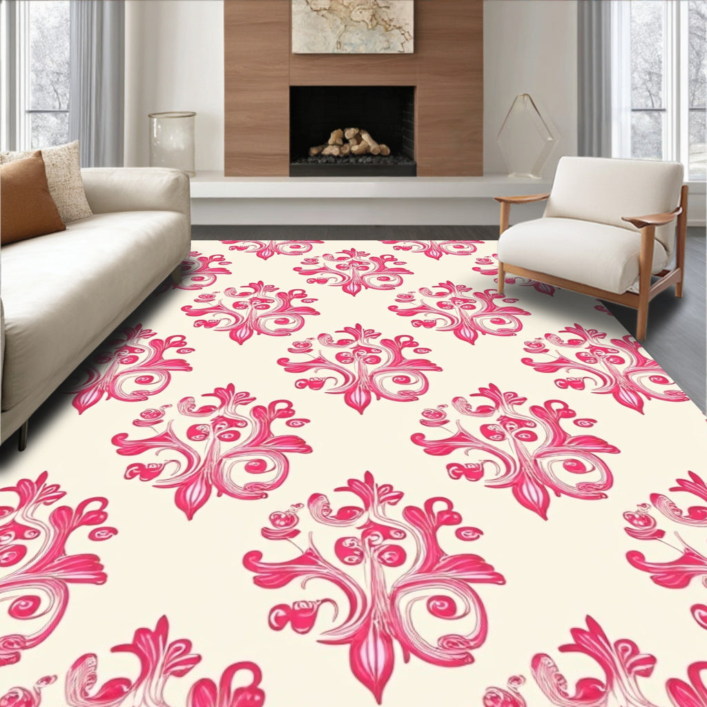 Hot Pink Flourish Laurel Cream Rug