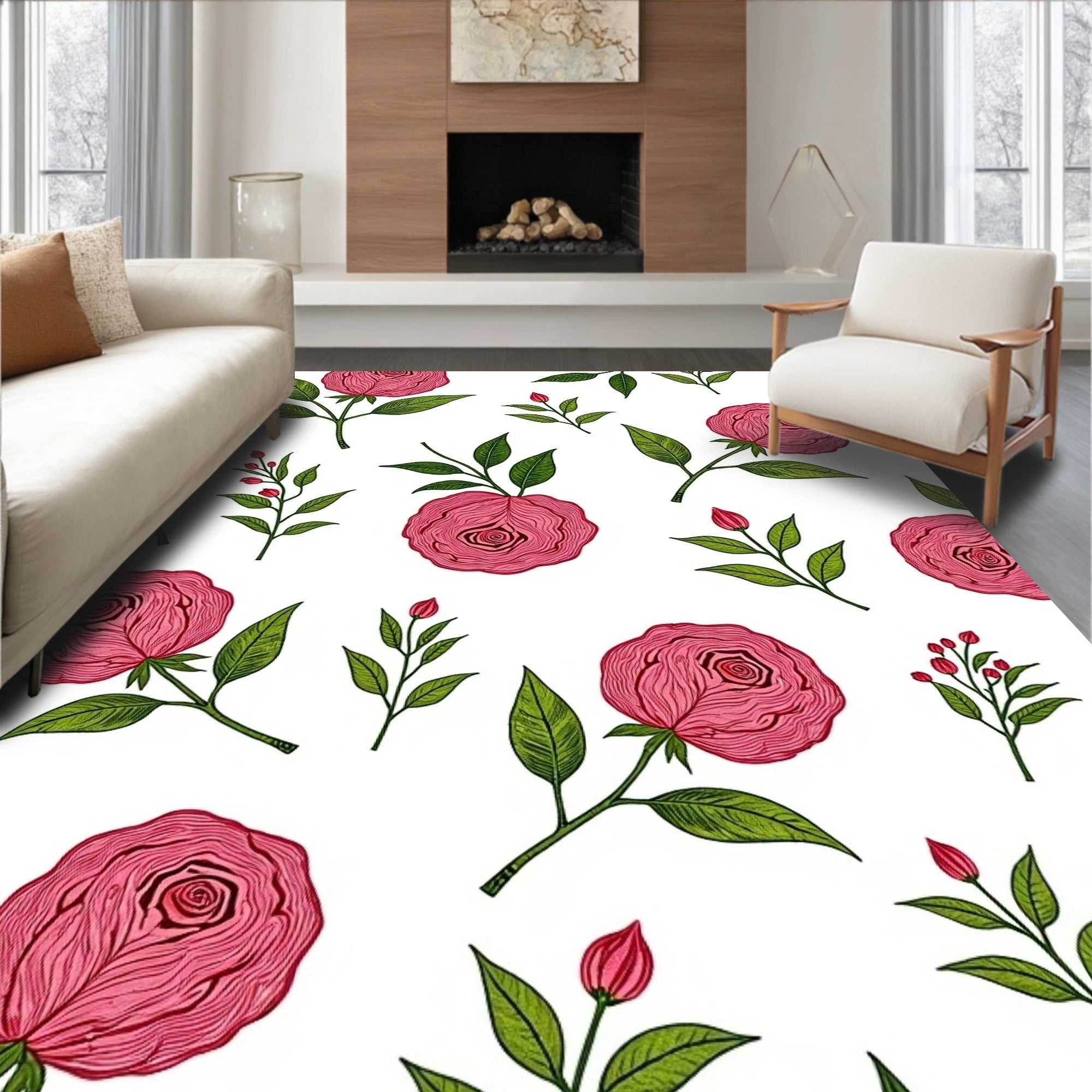 Pink Rose Botanical Garden Tapestry Rug