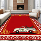 Vintage Red Truck Christmas Border Rug