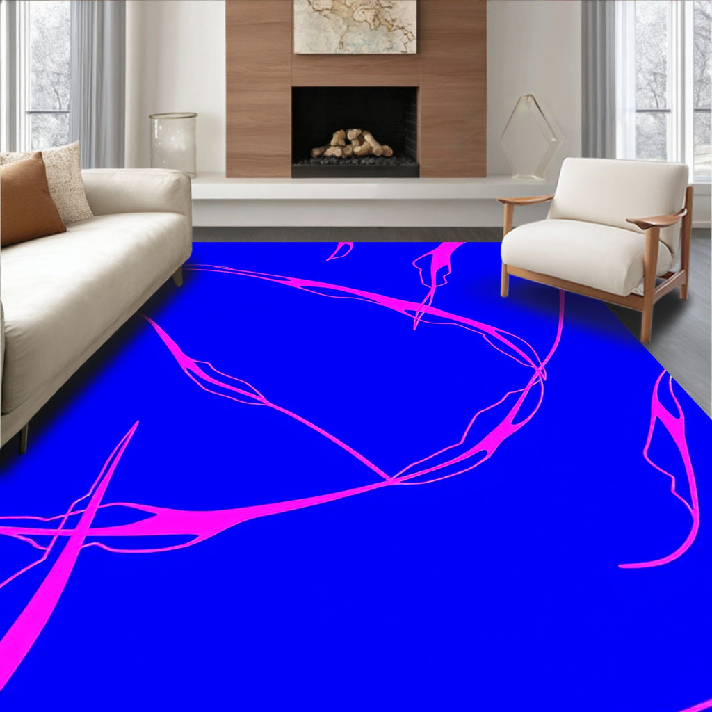 Electric Blue Neon Swirls Rug