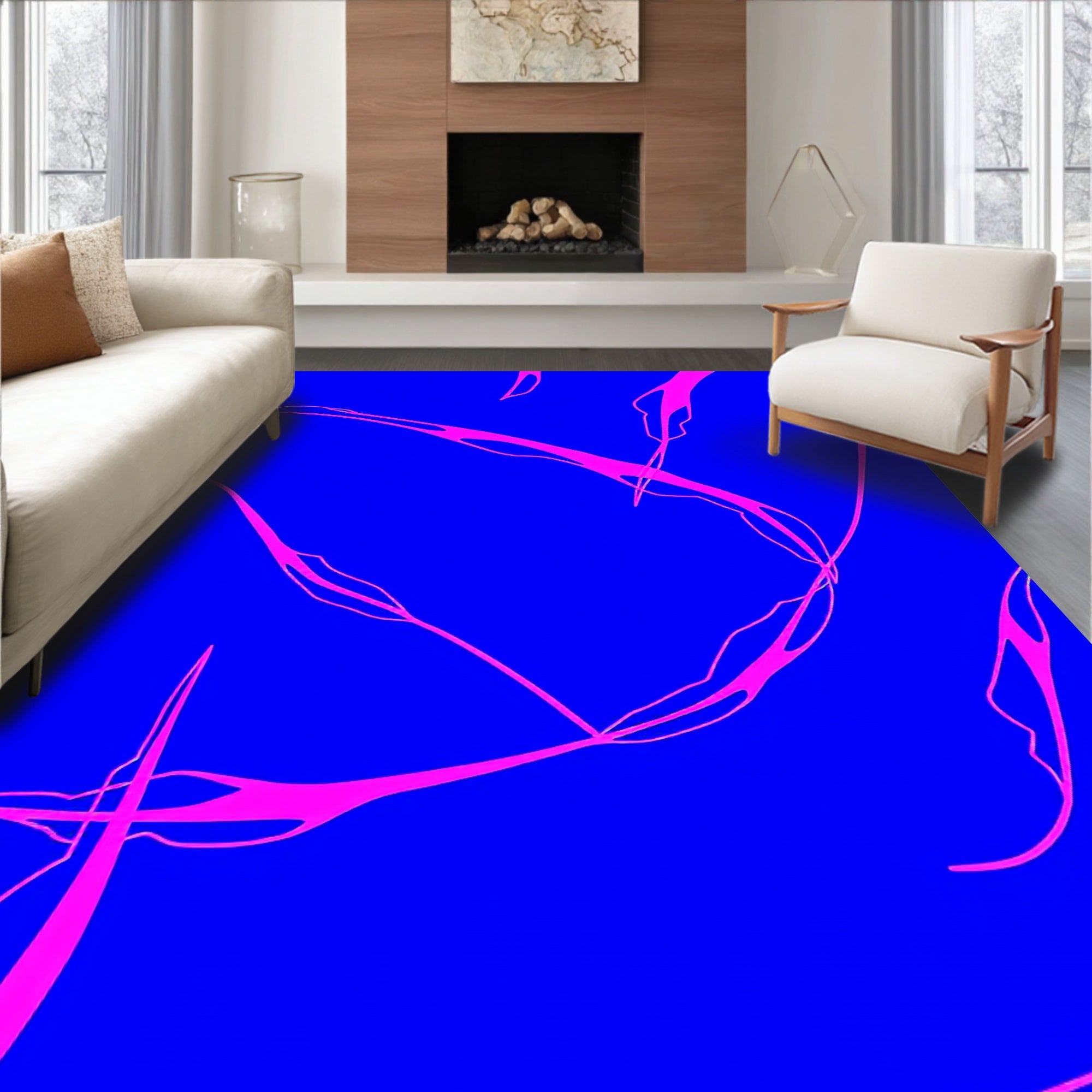 Electric Blue Neon Swirls Rug
