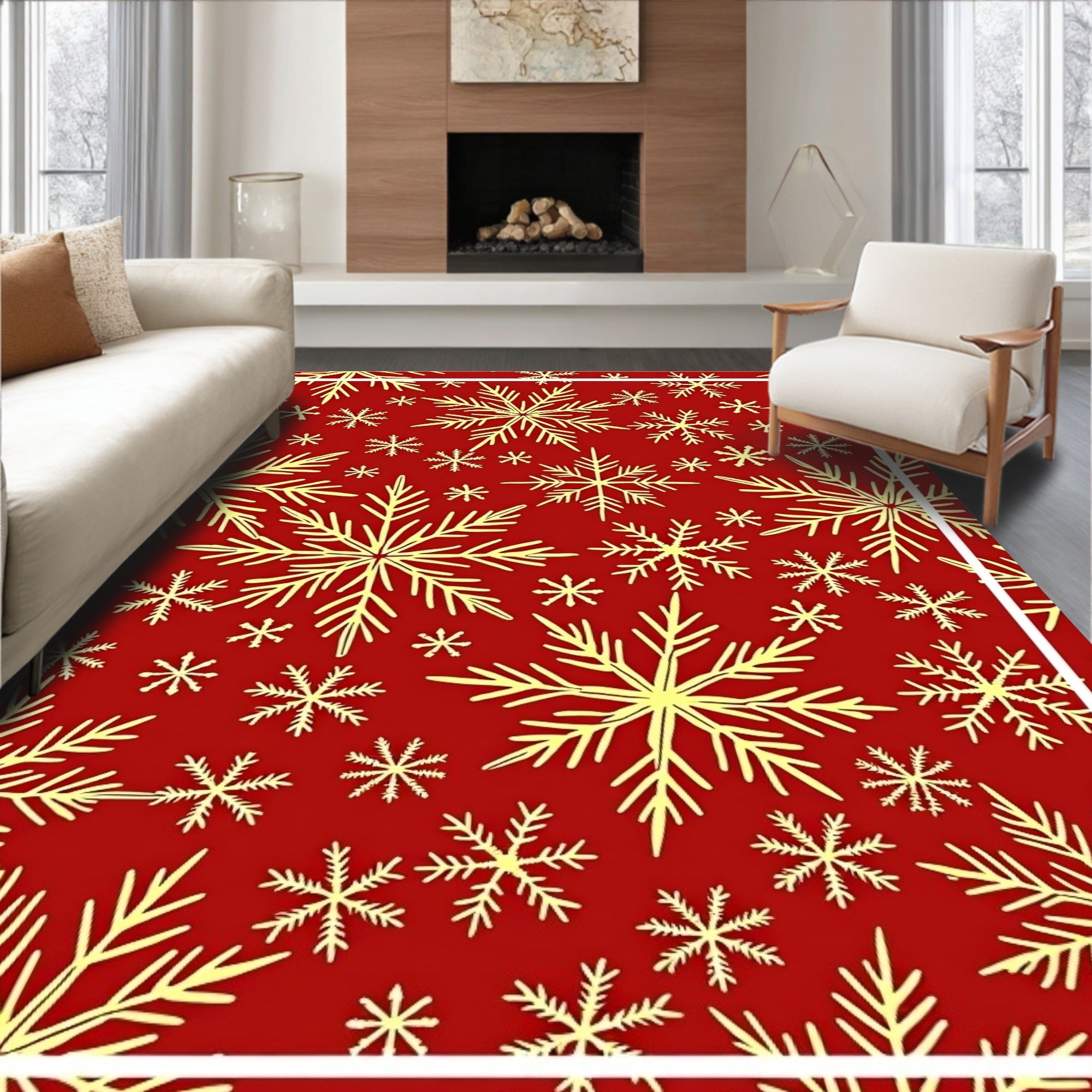 Festive Red Snowflake Garland Rug
