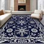 Midnight Blue Snowflake Floral Medallion Rug
