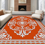 Terracotta White Ornate Scroll Medallion Rug