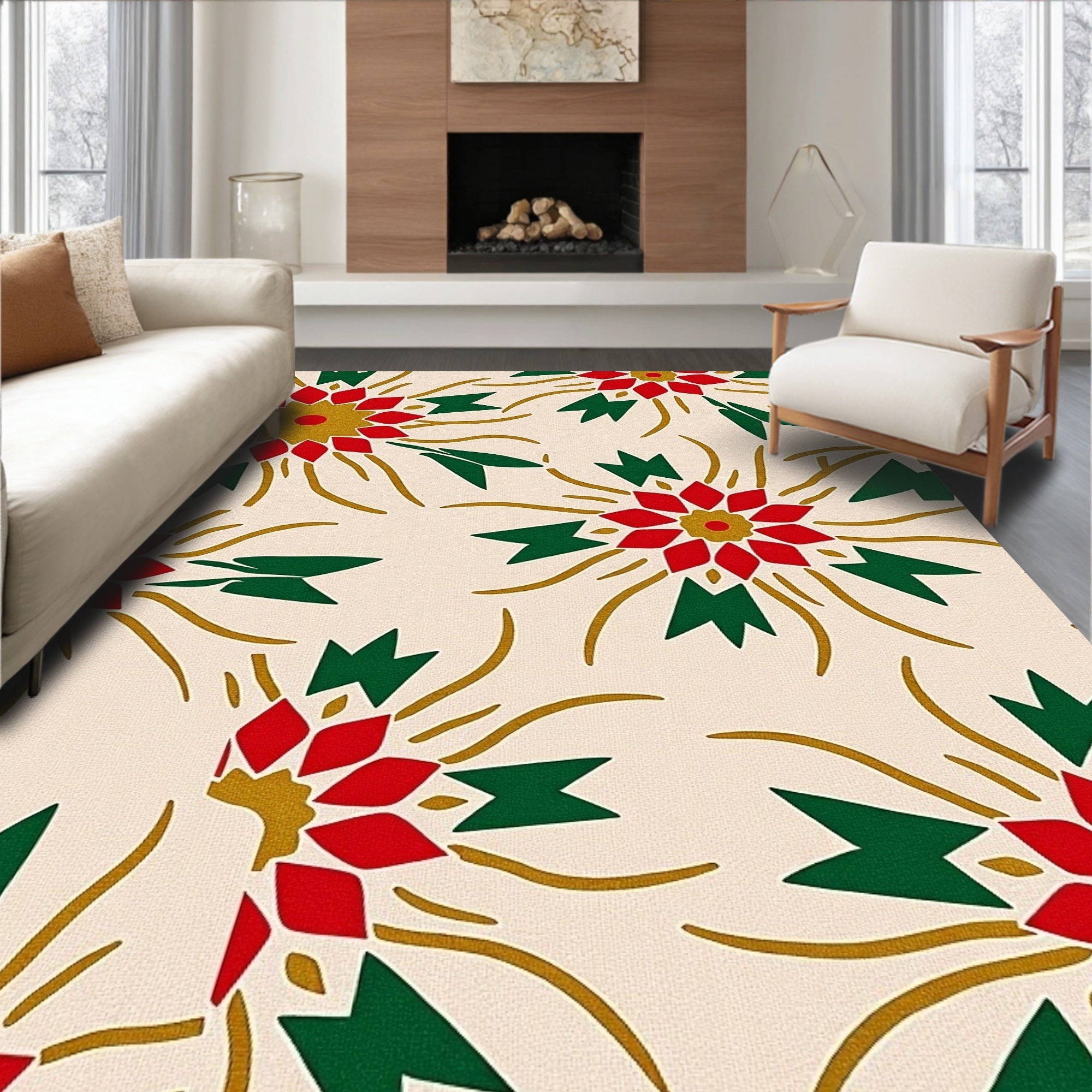 Crimson Gold and Green Starburst Rug
