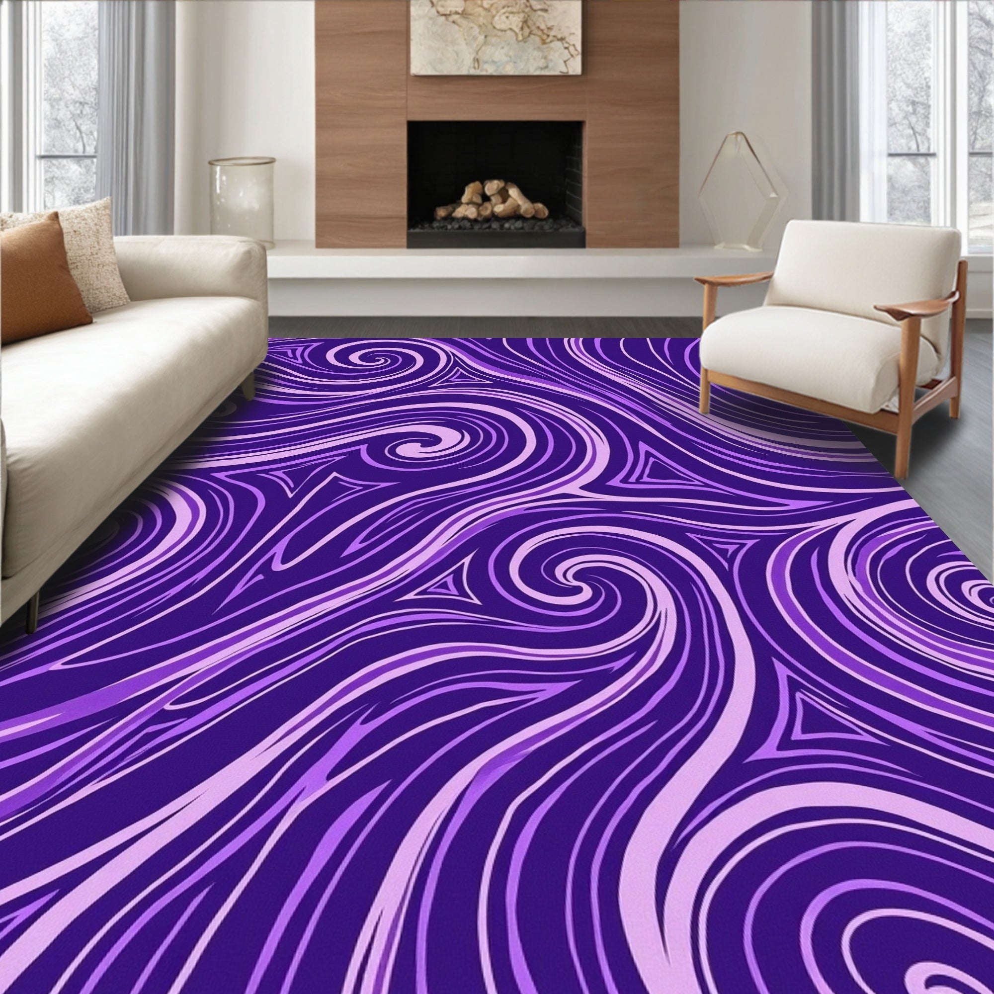 Vibrant Purple Swirls Triangles Rug