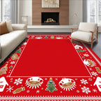 Festive Gingerbread Holiday Red Border Rug