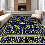 Nautical Navy Blue Yellow Anchor Emblem Rug