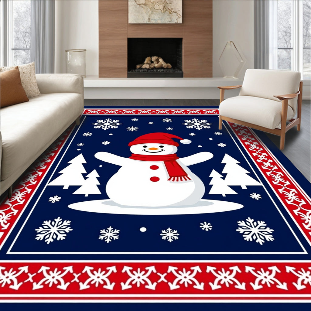 Festive Snowman Winter Scene Rug