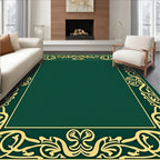 Emerald Green Golden Art Nouveau Border Rug