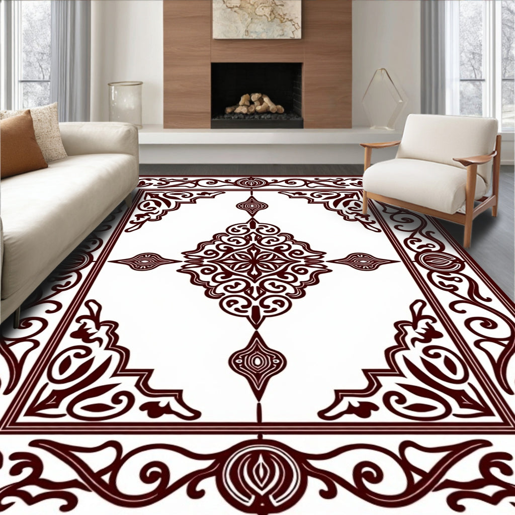 Deep Red Ornamental Filigree Scroll Rug