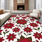 Crimson Poinsettia Floral Sprig Rug