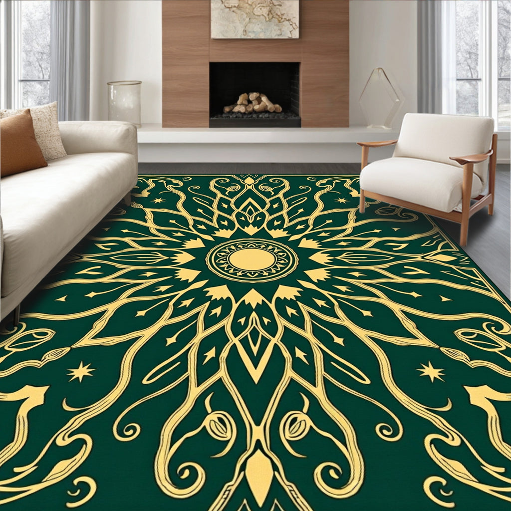 Emerald Gold Celestial Floral Medallion Rug