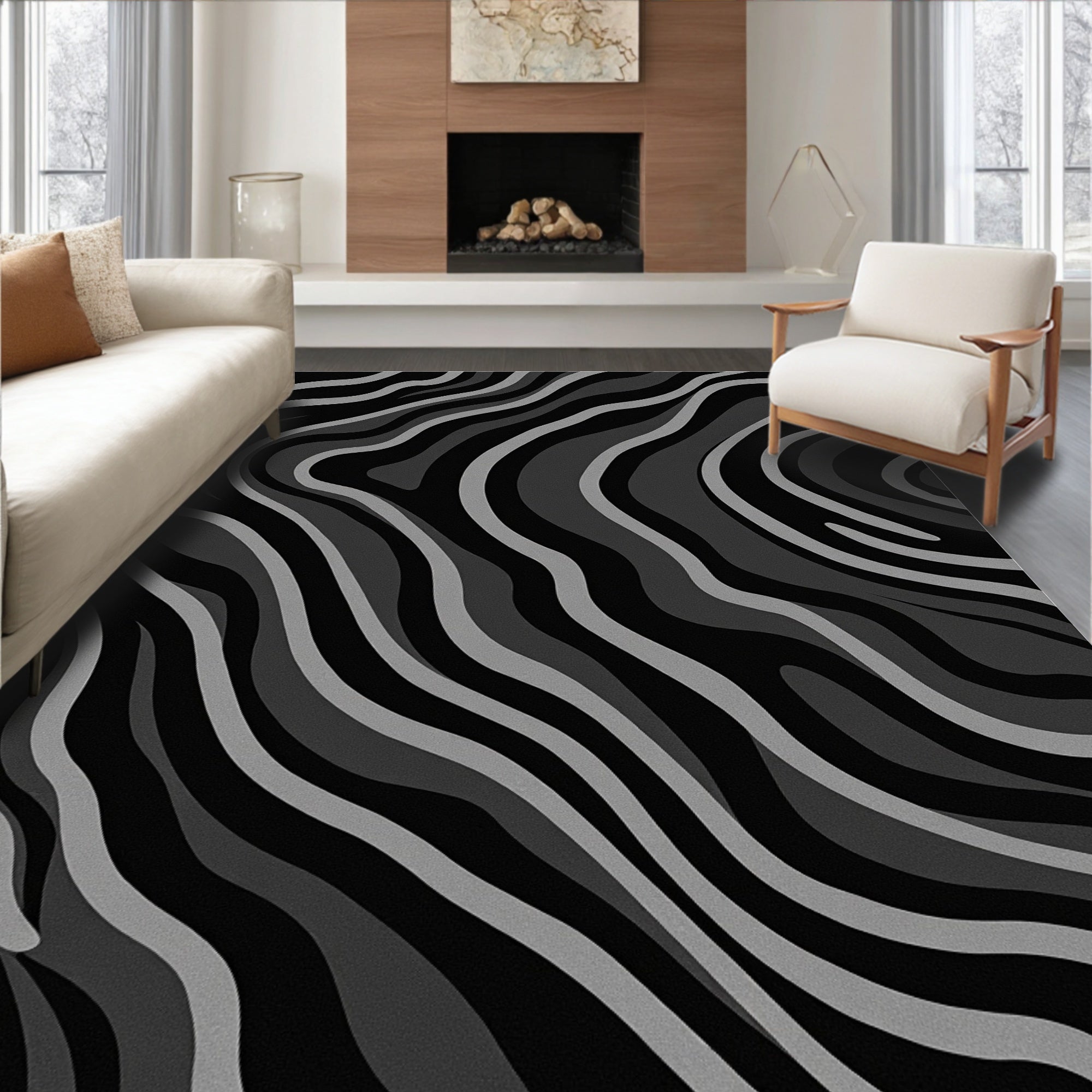 Dark Grey Swirling Stripe Rug