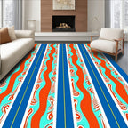 Bold Orange Aqua Striped Organic Waves Rug