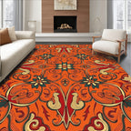 Ornate Orange Floral Swirl Medallion Rug
