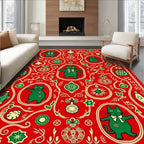 Whimsical Red Green Cat Ornament Medallion Rug