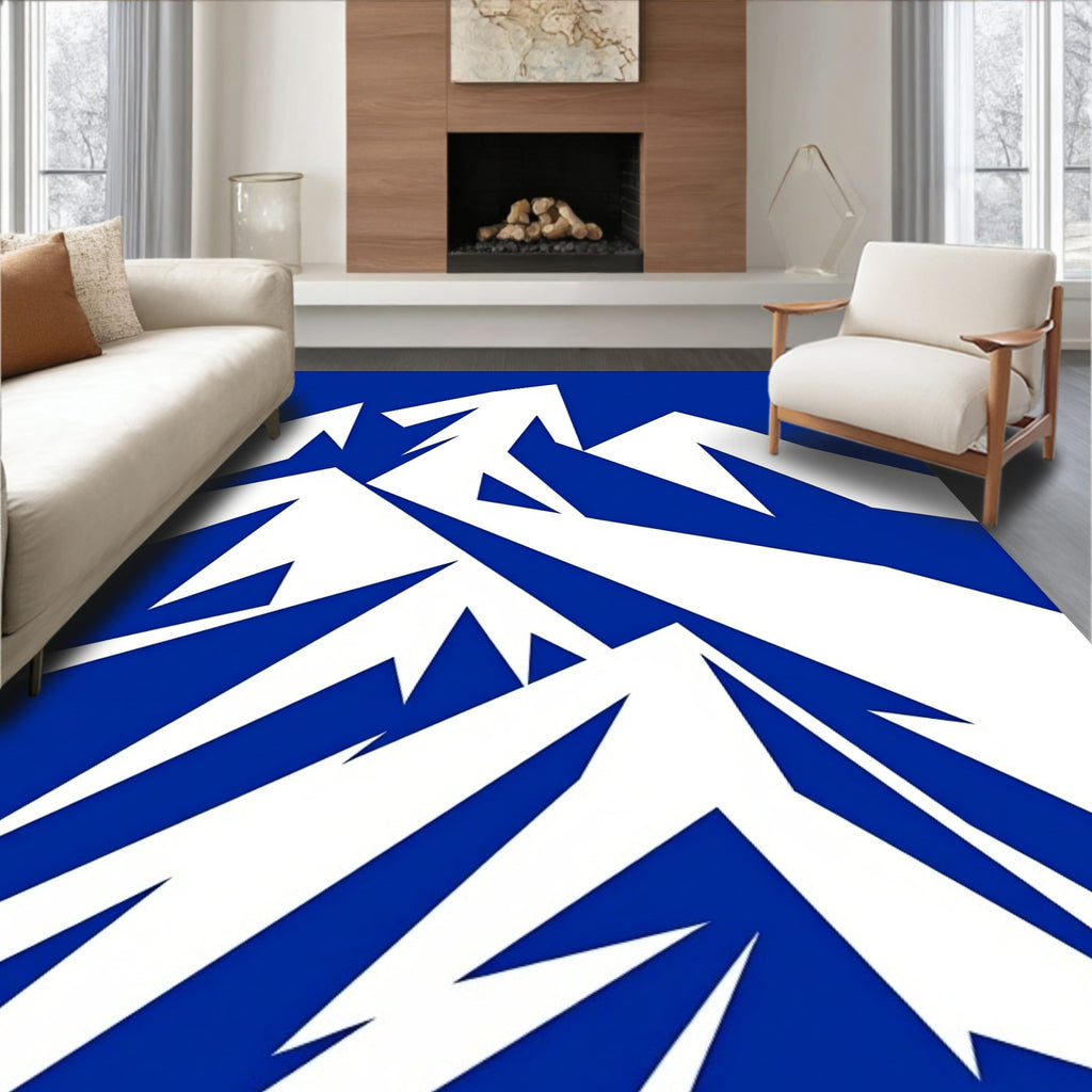 Bold Blue Abstract Mountain Peaks Rug