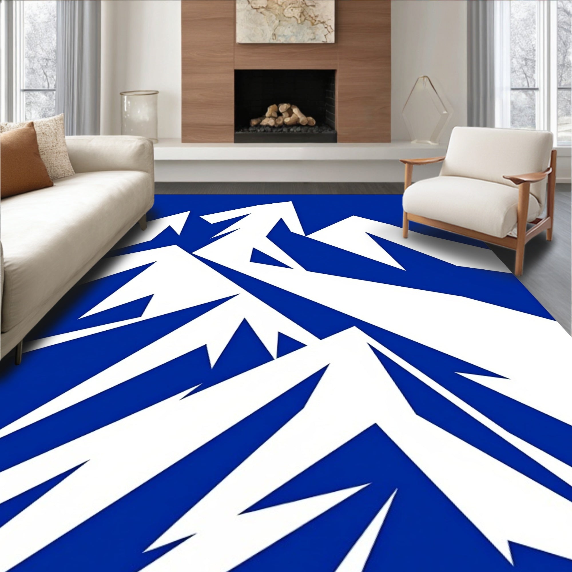Bold Blue Abstract Mountain Peaks Rug