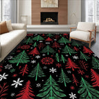 Festive Red Green Pine Snowflakes Rug