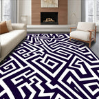 Modern Navy Geometric Maze Lines Rug