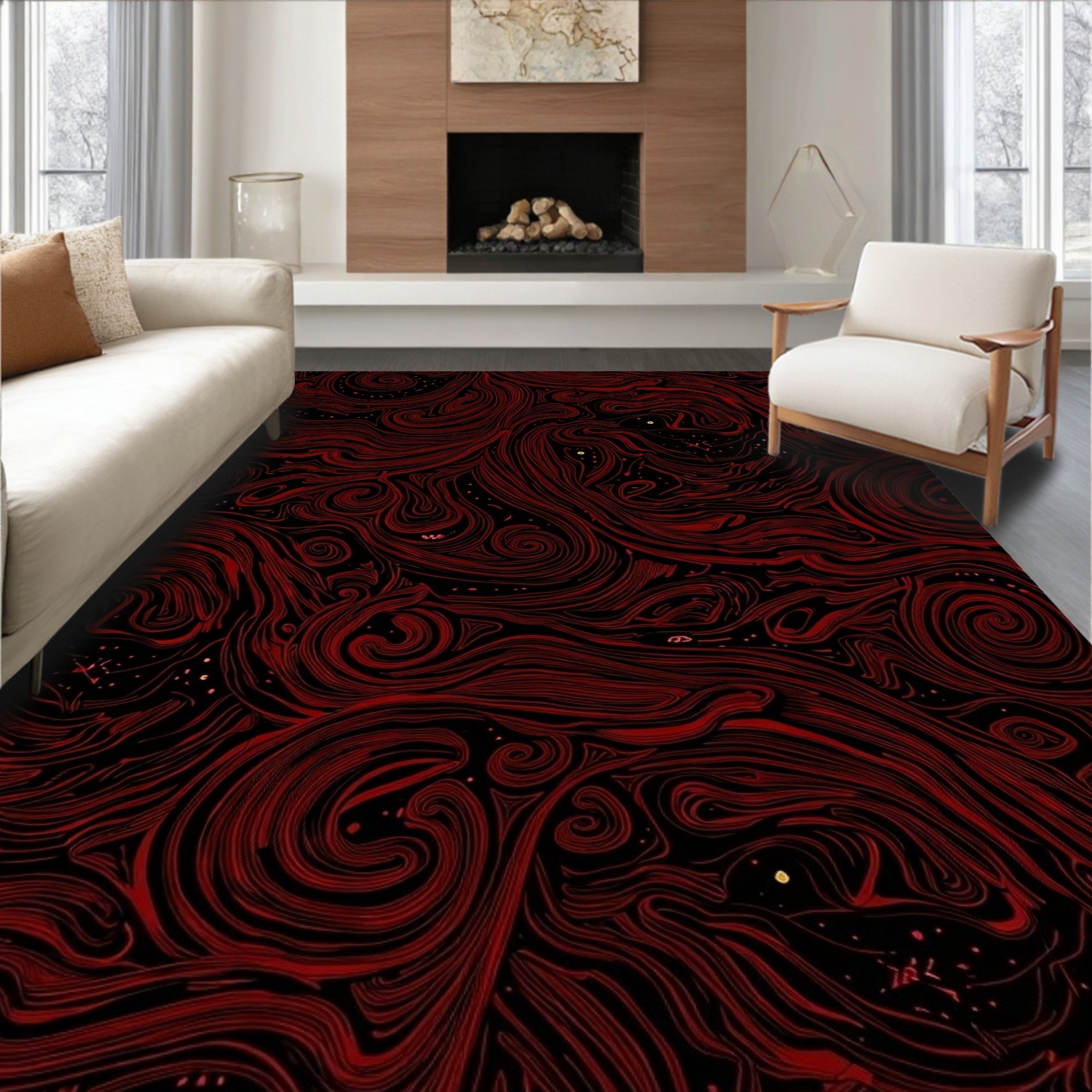 Crimson Swirl Nebula Art Rug