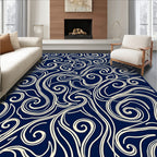 Navy Cream Swirling Abstract Lines Rug