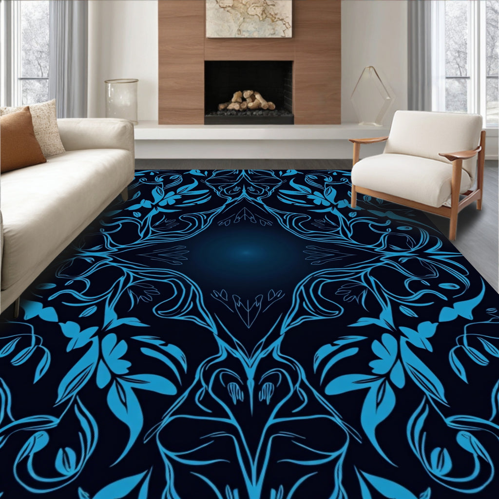 Electric Blue Floral Symmetry Rug