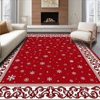 Crimson Snowflake Border Rug