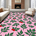 Pink Green Berry Leaf Scatter Rug