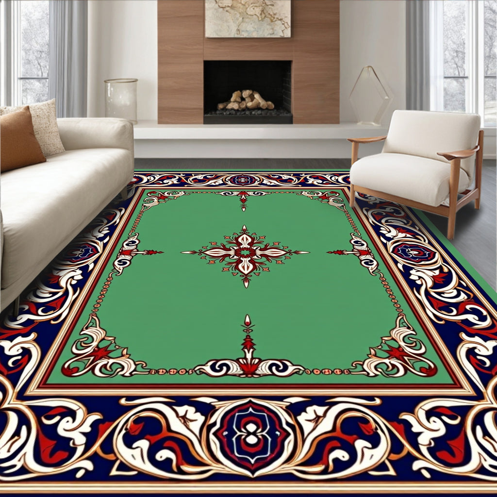 Ornate Crimson White Blue Medallion Rug