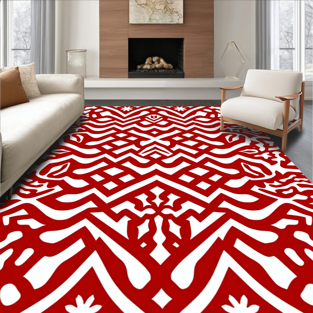 Bold Red Tribal Interlace Rug