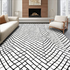 Wavy Black Herringbone Geometric Weave Rug