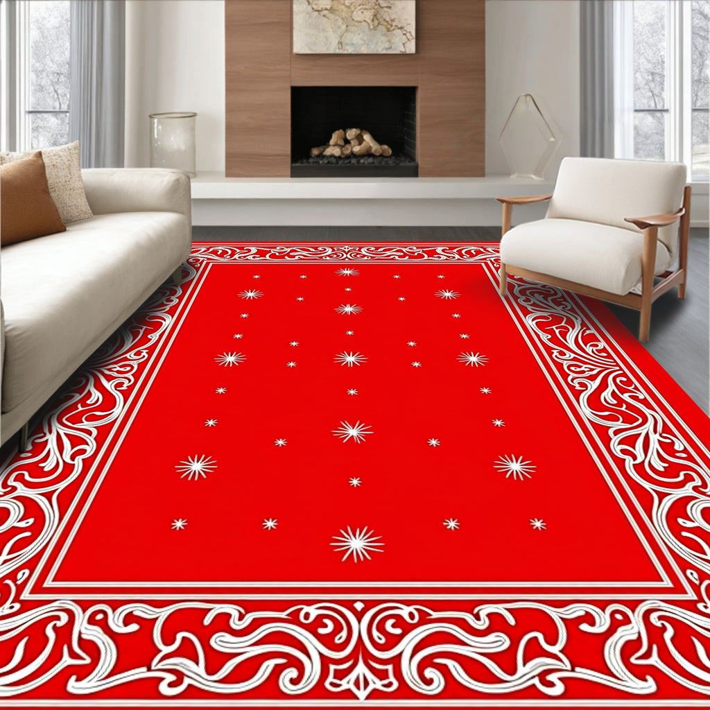 Crimson White Starburst Border Rug