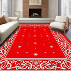 Crimson White Starburst Border Rug