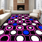 Pink White Blue Circular Chain Overlay Rug