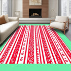 Red White Vertical Stripe Swirl Rug
