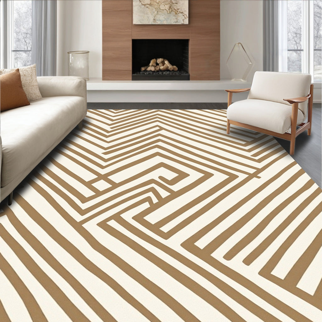 Golden Taupe Geometric Maze Rug