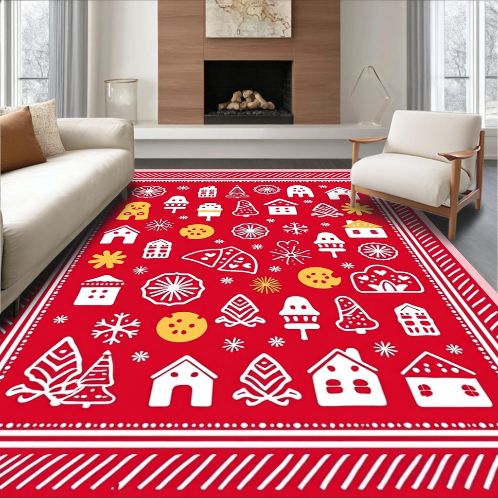 Red Winter Village Gingerbread Charm Rug
