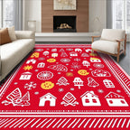 Red Winter Village Gingerbread Charm Rug