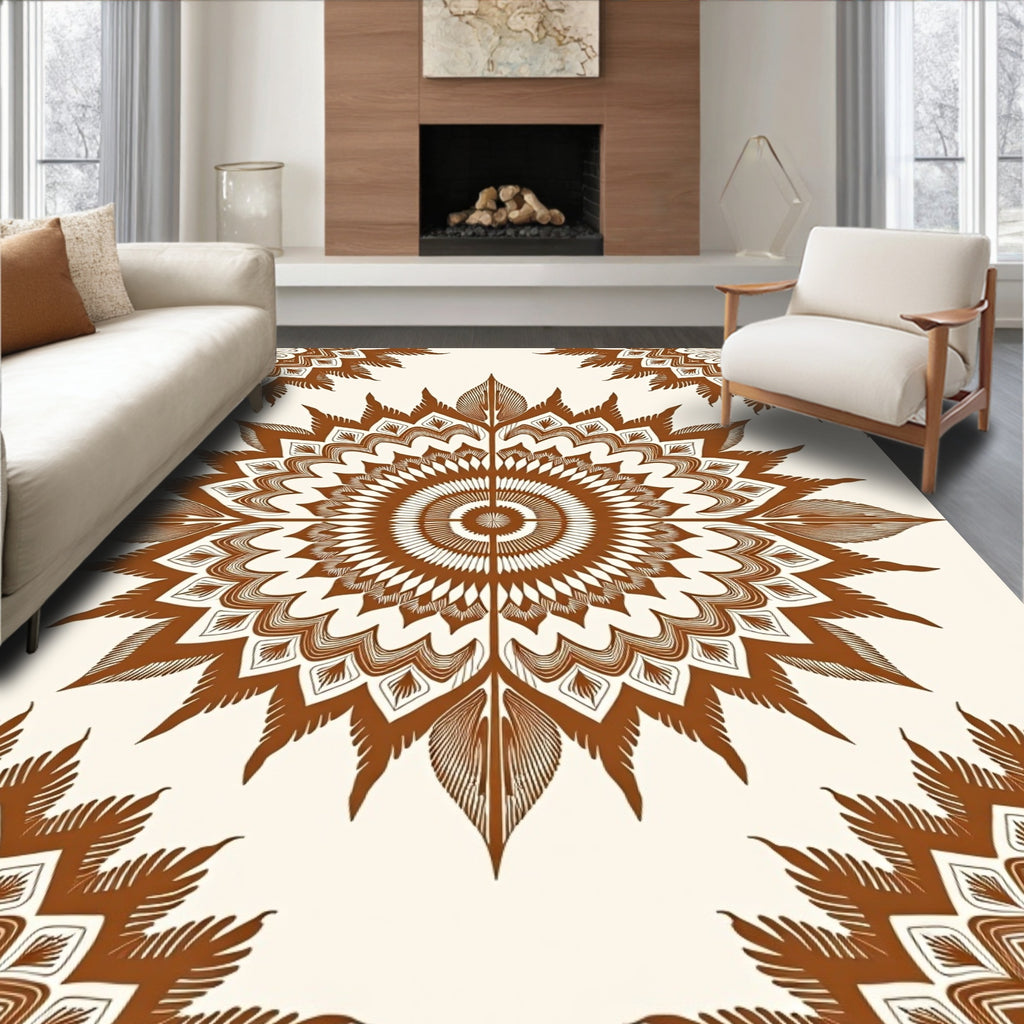 Brown Sunburst Medallion Mandala Rug