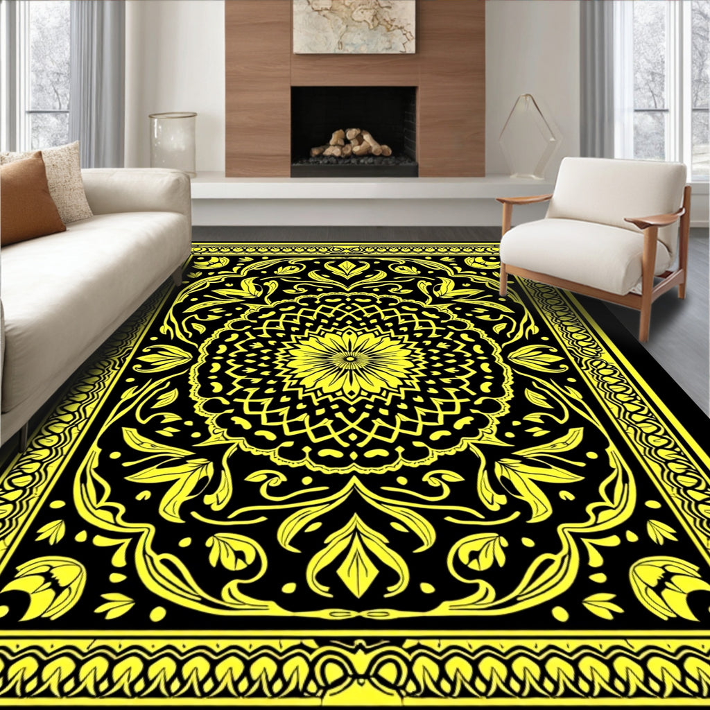 Golden Floral Medallion Symmetry Rug