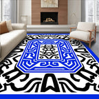 Bold Blue Abstract Geometric Overlay Rug