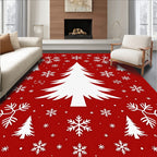 White Christmas Tree Snowflakes Red Rug