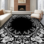 Vintage White Rose Floral Border Rug