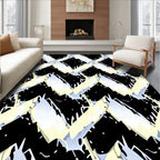 Abstract Black White Yellow Interlocking Shapes Rug