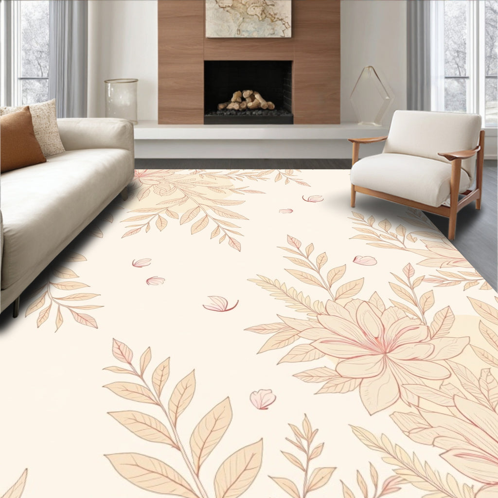 Pale Cream Floral Branch Illustration Rug
