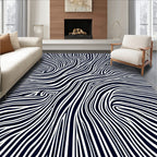 Bold Black and White Swirling Lines Rug