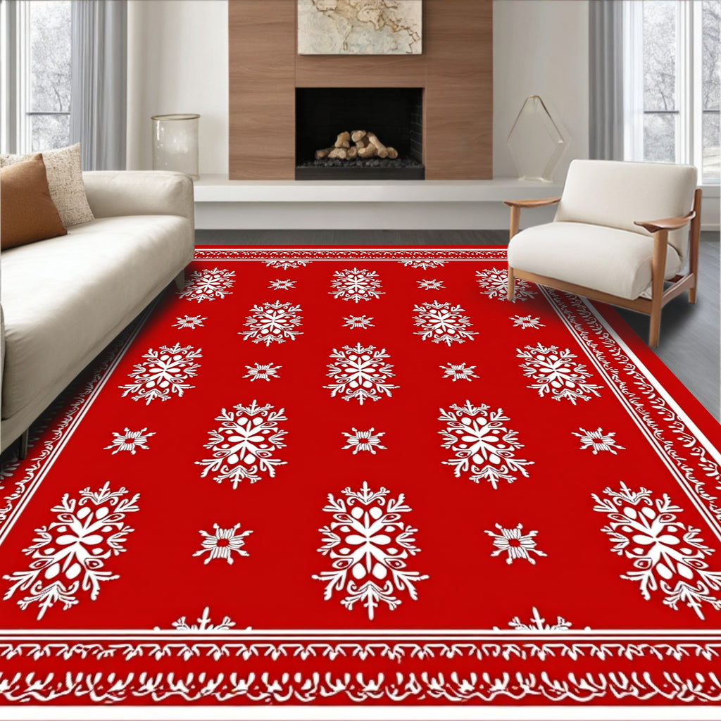 Crimson White Snowflake Medallion Rug