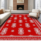 Crimson White Snowflake Medallion Rug